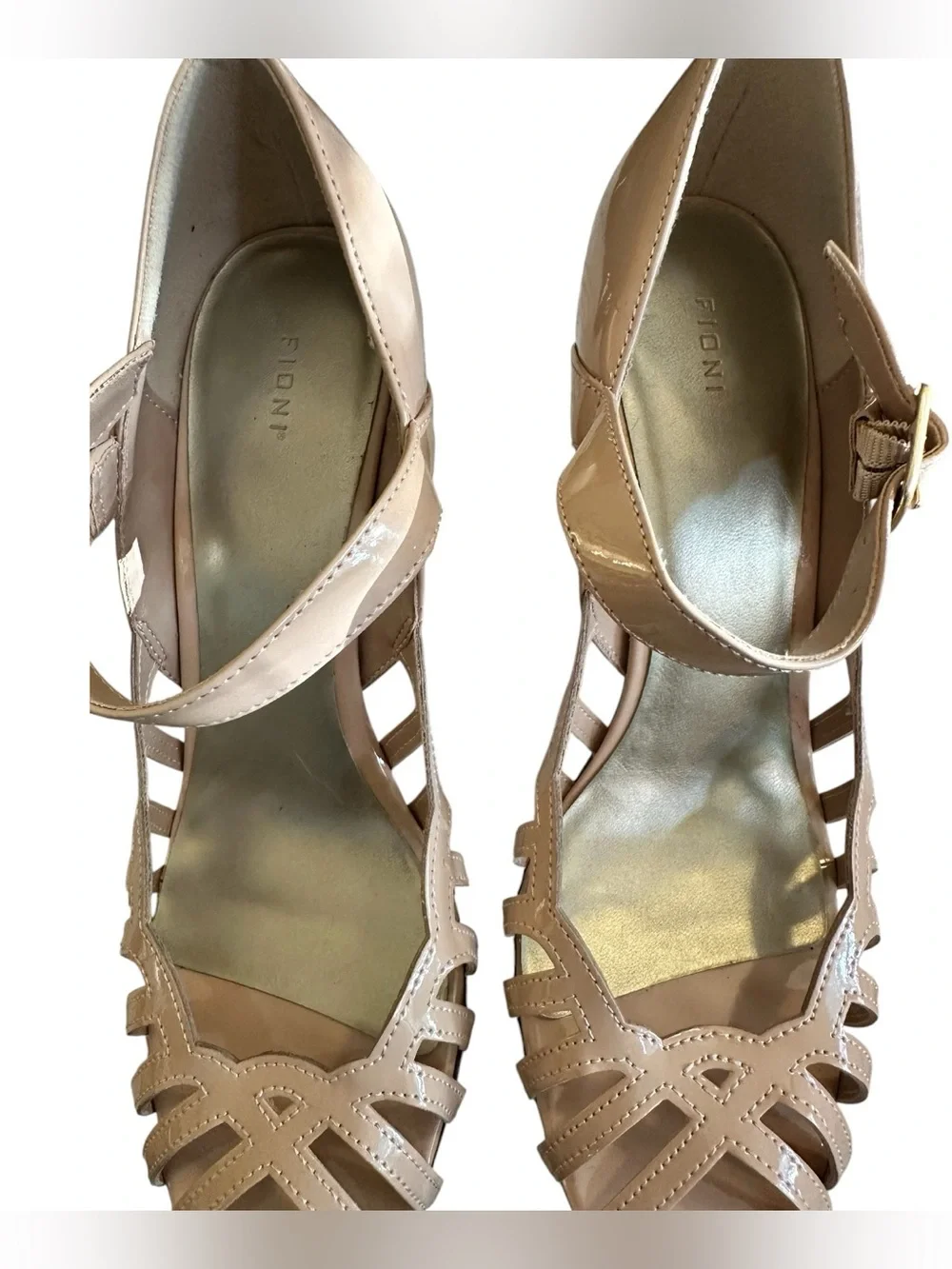 Fioni Nude Patent Cage Heels | Size 9